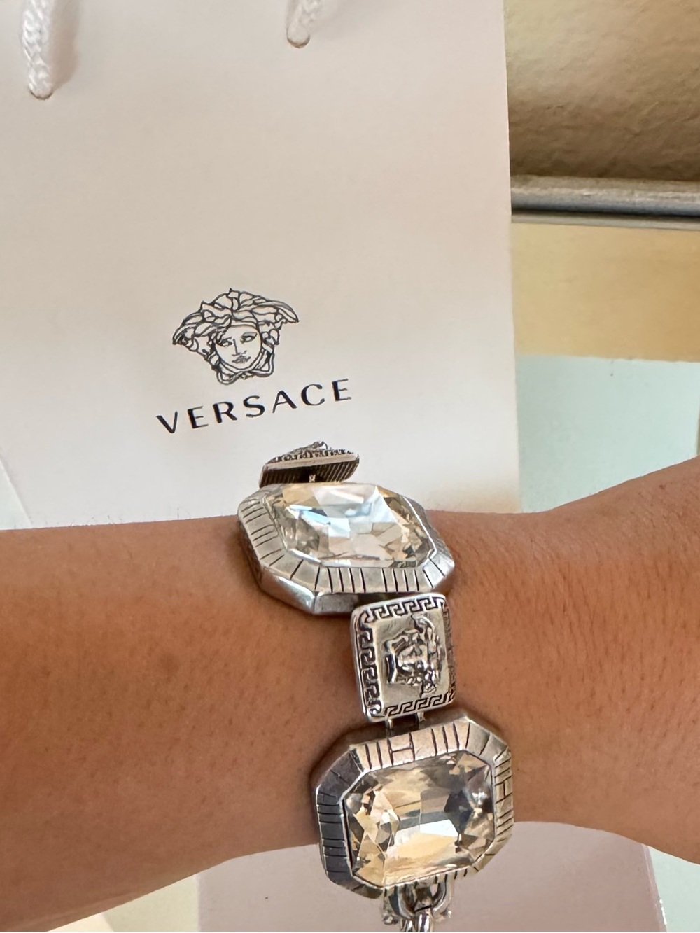 Versace Silver-Tone Bracelet with Large Clear Crystals - Picture 2 of 10